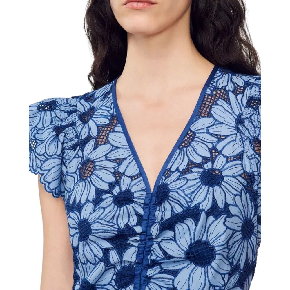 Sandro Blue Print V Neck Mini Dress XS NWT - Picture 5 of 8